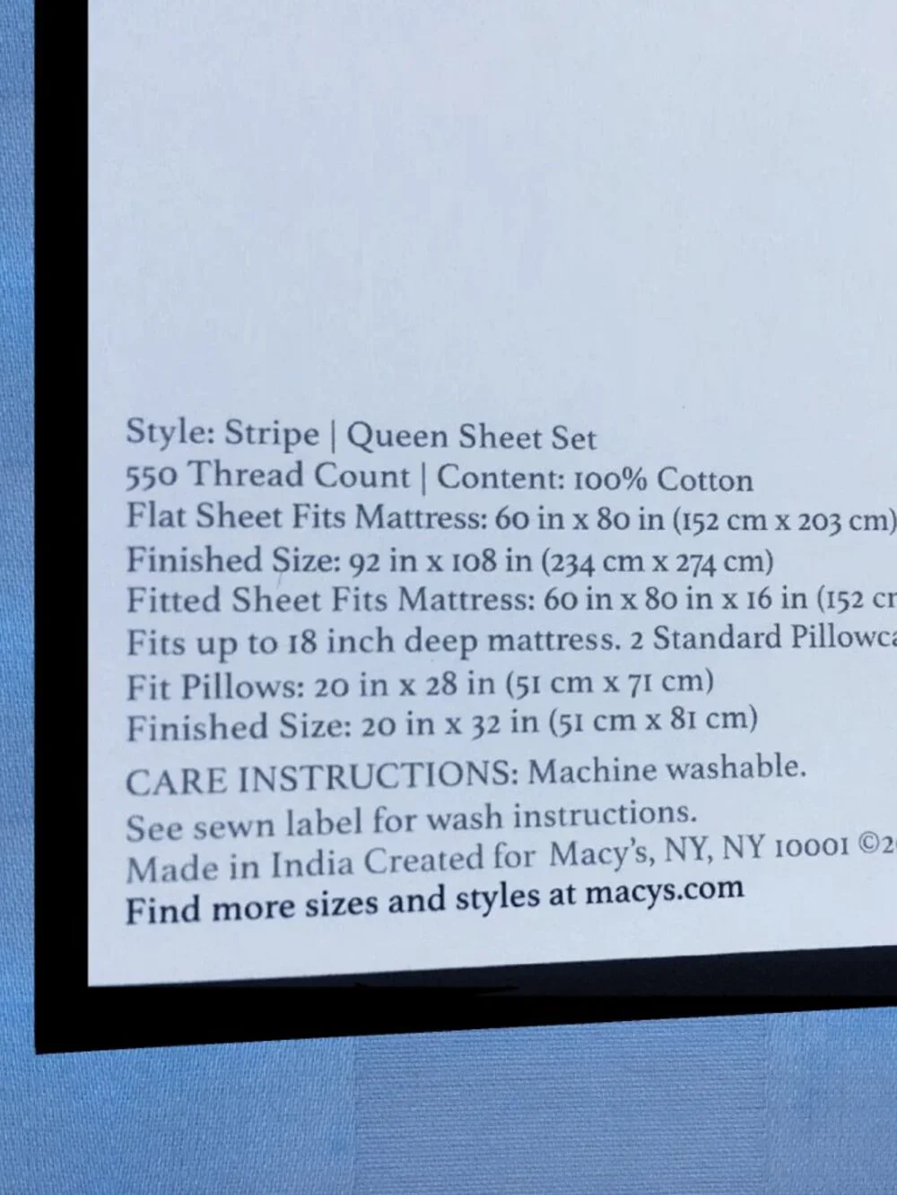 new CORNFLOWER BLUE STRIPE Charter Club Damask 550TC 100% Cotton QUEEN Sheet Set